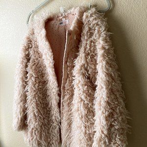 Girls H&M Fuzzy Faux Lambskin Pink Coat Size 9/10